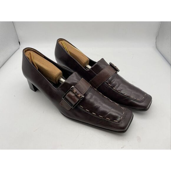 Paul Green Munchen‎ Women Shoes US 8.5 Brown Leather Austria Heel Slip-on Square - Picture 1 of 11